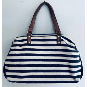 b. bag Cream and Navy Blue Striped Bag Tote Purse